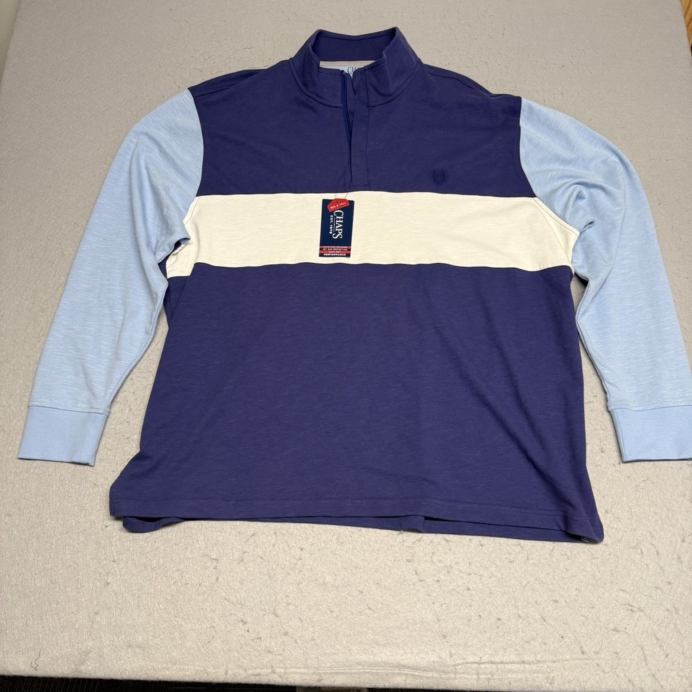 Chaps Big & Tall 1/4 Zip Long Sleeve Pullover Men 3XLT NWT $69 Blue Ribbon
